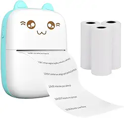 Mini Impressora Gatinho Bluetooth Sem Fio Com 2 Bobinas Adesivas E Papel