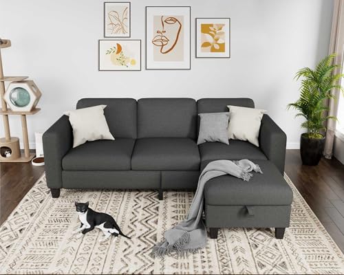 Yattem Sofa Couch 3-Seat L-Shaped Sectional with Storage