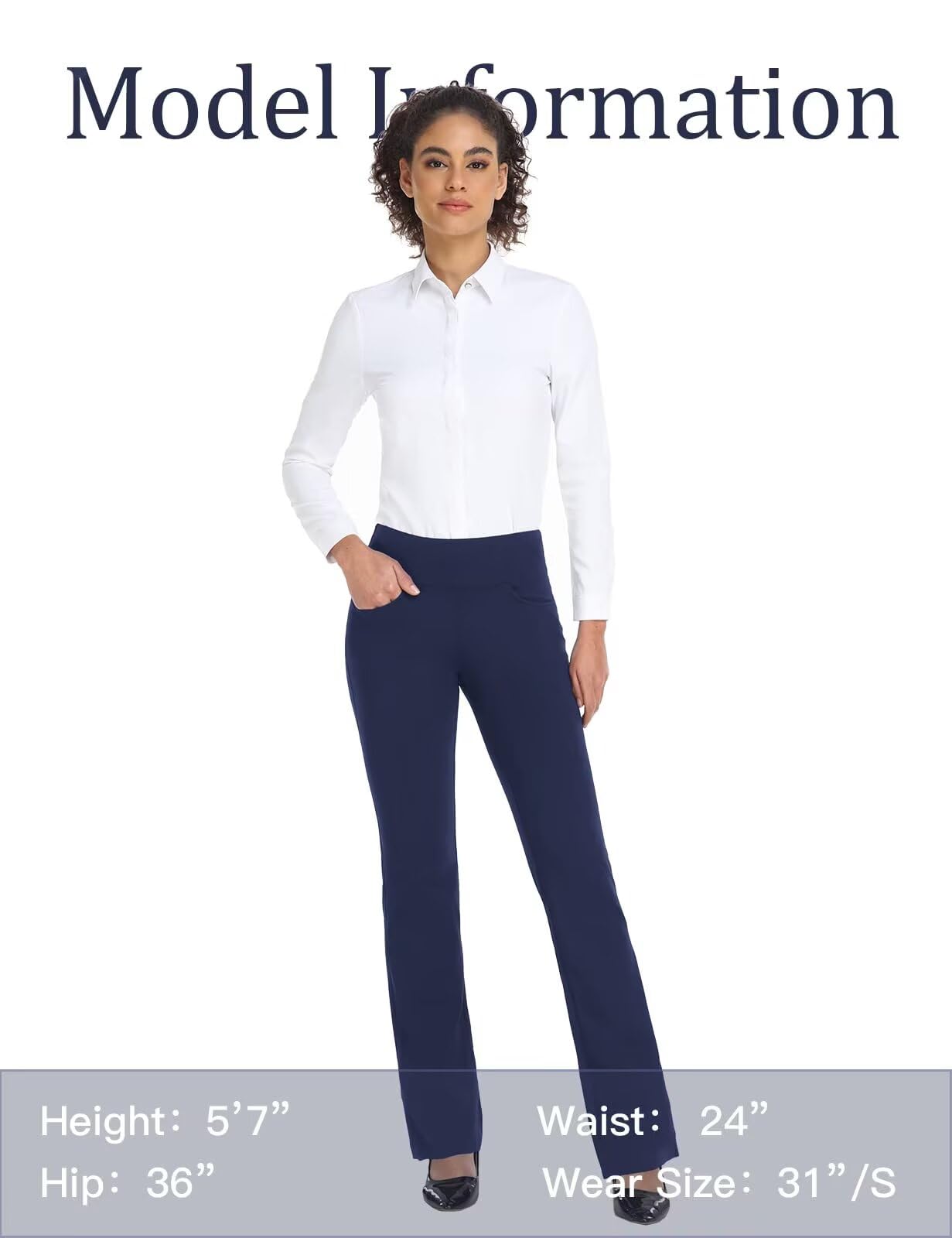 Safort Damskie spodnie do jogi Bootcut, wysokie, 79-86 cm, rozkloszowane długie spodnie, rozciągliwe, biznesowe, z kieszeniami