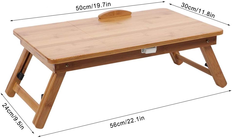コンピューターデスク折りたたみ、高さ調節可能 モダン 竹 ベッド コンピューターテーブル ノートパソコン 朝食テーブル 19.7 X