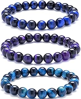 KMCK 8mm Natural Tiger Eye Stone Stretch Bracelets, Yoga Energy Healing Stone Wrist Bracelets for Womens