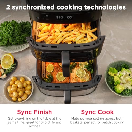 DualZone 4-in-1 Stacked Air Fryer - 11.6qt Capacity, with Sync Cook and Sync Finish - 4 Pre-Programmed Air Fry Settings, Black - image 6