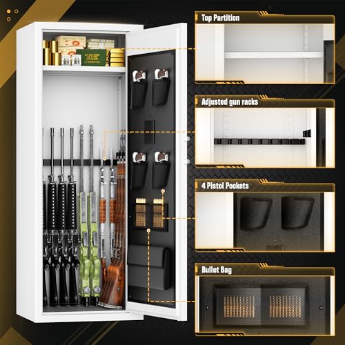 Image of INTERGREAT 12-15 Gun Safe, Large Gun Safe for Rifles and Pistols, Quick Access Rifle Safe with 3 Removable Gun Racks and 4 Pistol Pockets, Digital Gun Cabinet with Dual Alarm and Sleep Mode,White