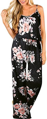 Women's Floral Printed Jumpsuits Solid Rompers Casual Comfy Striped Jumpsuit with Pockets