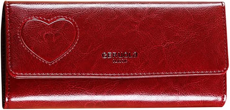 Fashion Wallet Womens Leather Purse RFID Blocking Card Holder Organizer Ladies Long Wallet Coin Purse with 10 Card Slots Red