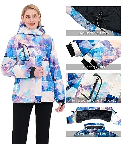 Wantdo Women's Warm Ski Jacket with Fleece Waterproof Snowboarding Jacket Hooded Mountain Coat Windproof Raincoat Mountain Flora M - Image 6
