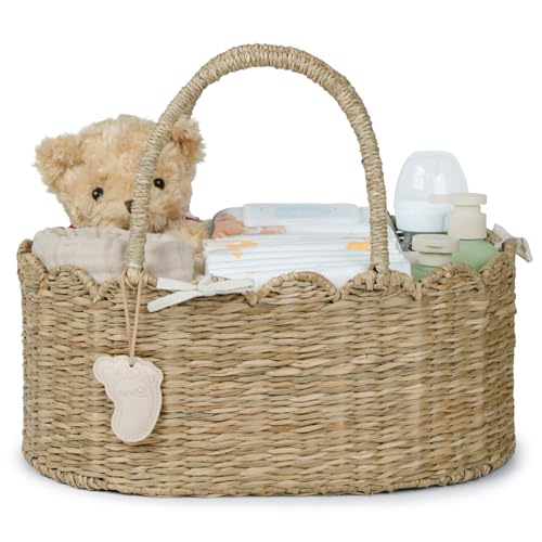 YANGQIHOME Diaper Caddy Organizer, Seagrass Nursery Baby Basket for Baby