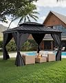 KYBOLT 10x14 Ft Hardtop Gazebos with Heavy Duty Double Roof, Nettings and Curtains Galvanized Steel Outdoor Gazebos for Patio, Backyard, Deck, Lawn (Grey)