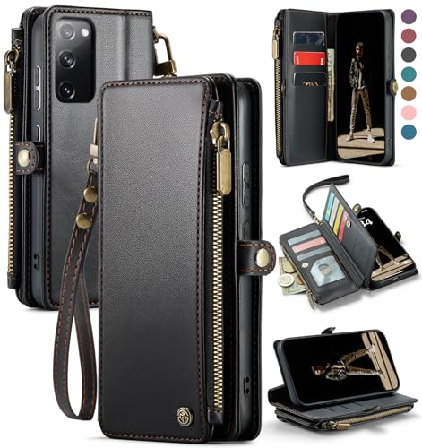 Defencase Wallet Case Compatible with Samsung Galaxy S20 FE 5G with RFID Blocking Card Holder for Women Men, PU Leather Magnetic Snap Flip Strap Zipper Phone Case Suitable for Galaxy S20 FE, Black by Defencase - Used condition - CA$5.19