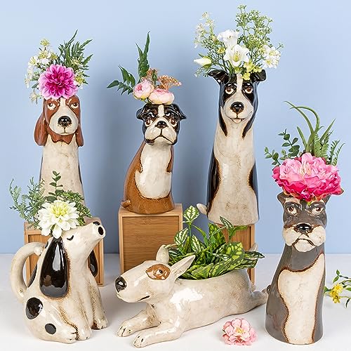Village Pottery Top Dog Vase Collection - Boxer, Collie, Basset, Patch and More! (Schnauzer) - Image 2