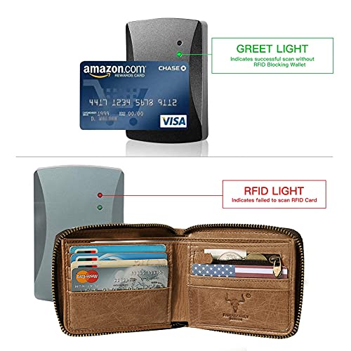 Image of MING CLAN Zipper Wallet Men RFID Blocking Leather Bifold Wallets For Men - Flap ID Window Zip Coin Pocket Mens Zipper Wallets - Big Capacity, Tobacco, M, Vintage
