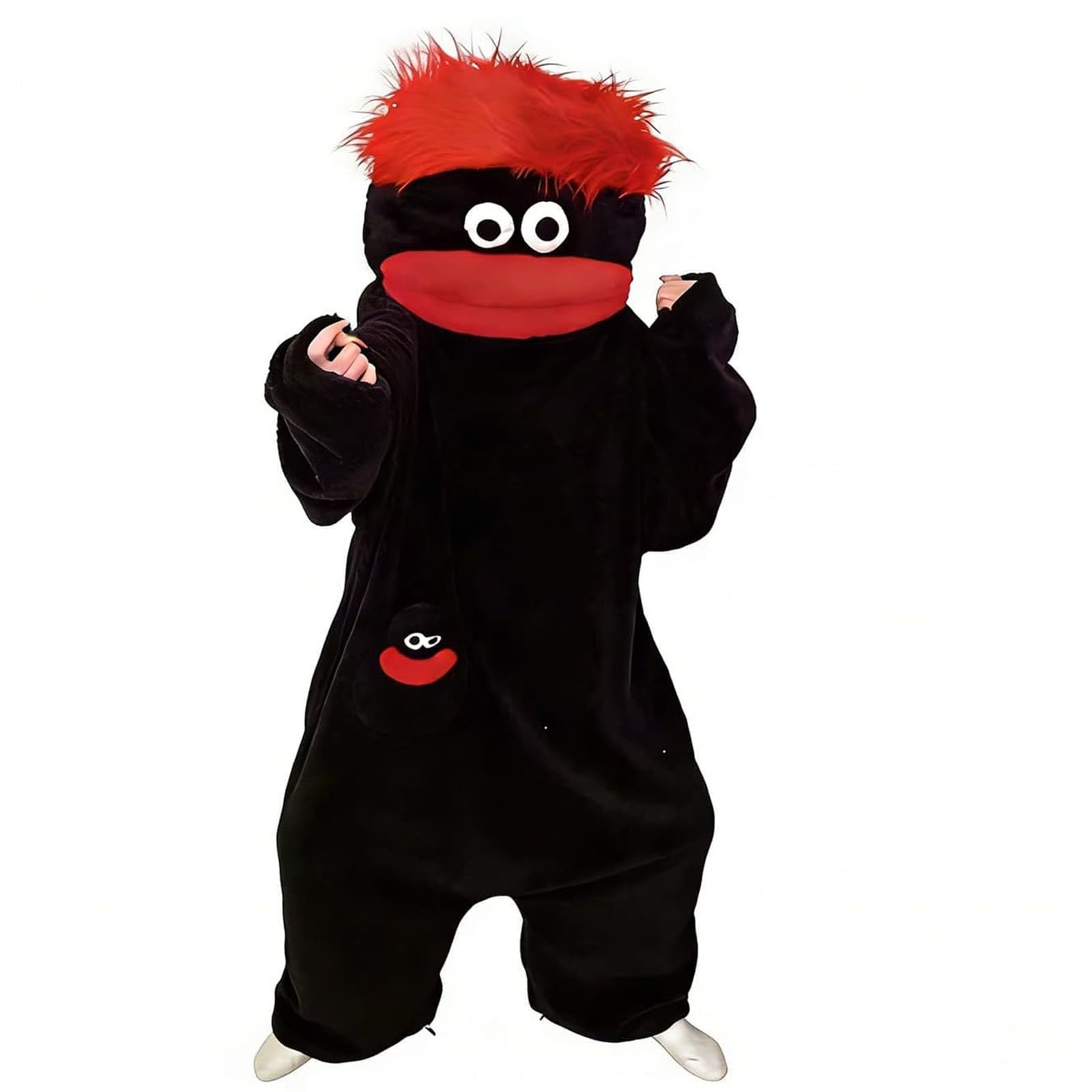 Funny Monster Onesie Silly Big Mouth Onesie Halloween Costumes Soft Cozy Fancy Dress Outfit Hooded One-Piece Pajamas Long Sleeves Loungewear for Adults (02-2-Black, L) — image 1