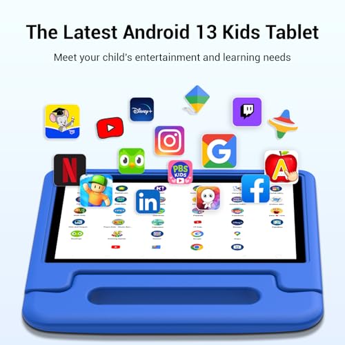 Image of Kids Tablet 10 inch, Android 13 Tablet for Kids with Google Kids Space, Pre-Installed Educational Apps and Parental Control, Gift for Kids, 2+32GB Storage, 5000mAh, EVA Case (Blue)
