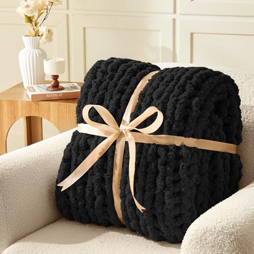 Image of Inhand Chunky Chenille Yarn for Hand Knitting,Thick Bulky Blanket Yarn for Crocheting,Soft Fluffy Yarn for Crochet Birthday Gifts for Men /Women /Beginners,12 Pack (29.5Yds /8.4oz Each),Jet Black