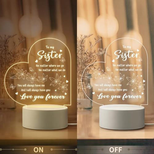 Image of Sister Gifts for rakshabandhan - Sister Birthday Gift, Sisters Gifts from Sisters Brother on Graduation, Wedding, Christmas, Engraved Night Lamp