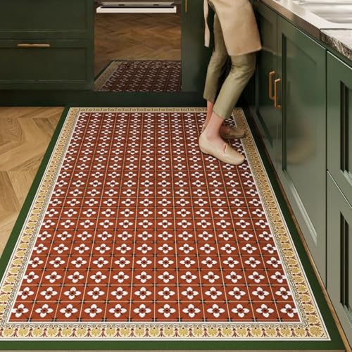 Hixingo Alfombra de Cocina, Hojas Retro Tapete de Cocina Diatomáceas, Lavables Absorbebles Alfombra, Antideslizantes Piso Alfombrilla para Salón Puerta (Naranja,50x120cm)