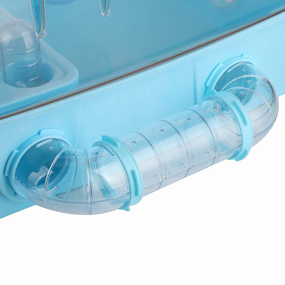 Acryl Hamsterkäfig mit Transparentem Blauen Lebensraum, 2-stöckige Plattform, Belüftungslöcher, Wasserflasche Zubehör für Kleintiere