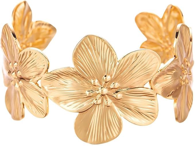 MisFun Bracelets Femmes Bracelets à Manchette Bracelet Ouvert En Or Bracelet Fleurs Personnalisés Plage Bijoux Vacances Niche Jonc Ouverts Accessoires Mode...