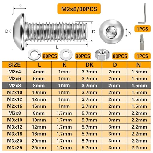 Ezitruz 50 Pièces M3 Vis et Écrous Set, Boulons et Écrous M3x20 mm Vis à Tête Hexagonale Acier Inoxydable 304 Ronde Boulon avec Rondelles pour Meubles Industriels – vue 3