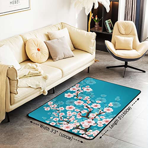Loussiesd Sakura Area Rug Pink Cherry Blossom Living Room Rugs Ultra Soft Machine Washable Floral Rugs for Living Room Bedroom Indoor Floor Mat 150 * 200cm - Image 3