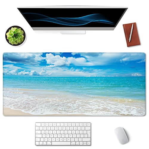 Image of SSOIU Gaming Mouse Pad, Extended Mouse Pad, 35.5x15.7inch XXL Large Big Computer Keyboard Mouse Mat Desk Pad with Non-Slip Base and Stitched Edge for Home Office Gaming Work, Beaches Sunny Day