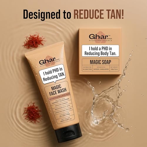 Image of Ghar Soaps Magic De-Tan Face Wash & Sandalwood Saffron Bath Soap | With Sandalwood, Saffron & Glutathione | Reduce Tan, Brightening & Glowing Skin | Handmade & Paraben-Free | For Men & Women