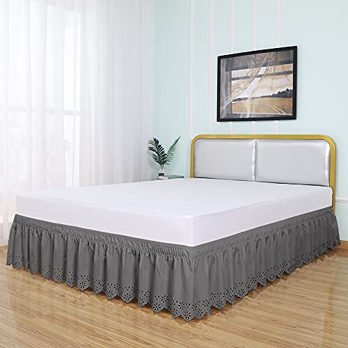 Obytex Wrap Around Bed Skirts, Elastic Dust Ruffle Silky Soft & Wrinkle Free Classic Stylish Look In Your Bedroom (Twin/Full-14'' Drop, Dark Gary) #TOP1
