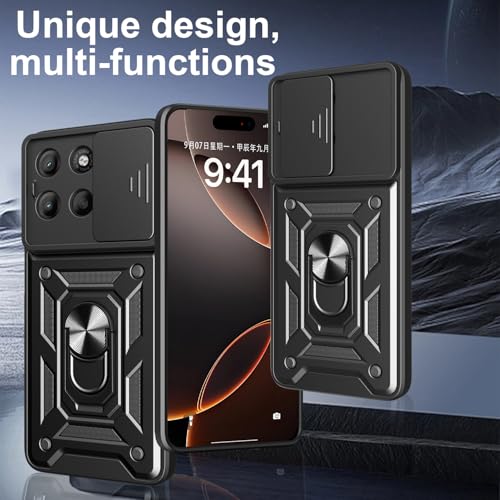 Image of for Motorola Moto G15 Case with [2 Pack] Tempered Glass Screen Protector, for Moto G15 Case Heavy Duty Armor [Military-Grade] Protective，with Magnetic Stand Phone Cover Black