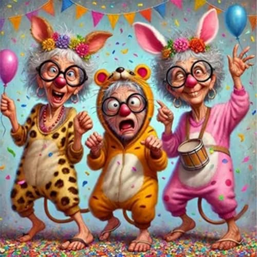 Celebrating Bunny Old Ladies Diamond Art Kits for Adults-Full Drill Diamond Dots Paintings for Beginners Round 5D Paint with Diamonds Pictures Gem Art Painting Kits DIY Crafts Kits 14x14 QCY-138