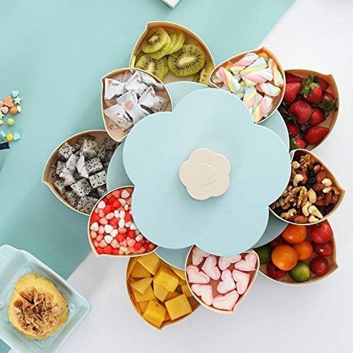 HOMME STORE || 2 Section Flower Candy Box for Dry Fruit, Candy, Chocolate, Snacks Storage Box, Masala Box Serving Rotating Tray for Home Kitchen (Multi)