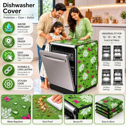 Image of Dishwasher Cover for 12 to 15 Place Setting | Water-Resistant Dustproof Zip Cover | Universal Fit Compatible with Bosch, LG, IFB, Hafele, Faber & More | 63 x 63 x 88 cm | Design 18