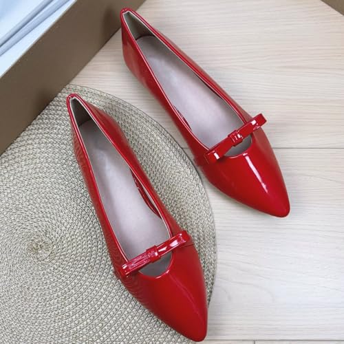 Stunner Ballets Flats for Women Pointy Toe Hollow Patent Leather Bowknot Slip on Wedding Dressy Flat Shoes2