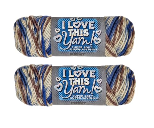 Image of Hobby Lobby Print I Love This Yarn, 510 Blue Camo Stripe, Set of 2 | 4 Medium Weight, 252 Yards Per Skein