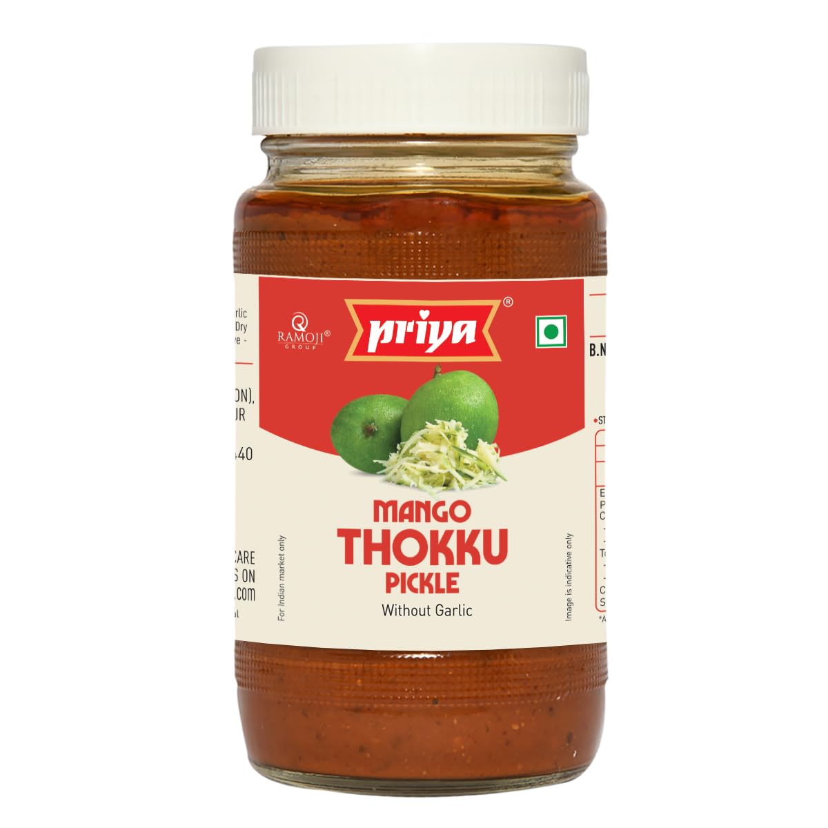 Priya Mango Thokku Pickle without Garlic, 500g - Authentic Telugu Style Aam Achar| Traditional South Indian Taste| Homemade Andhra Pickles| Tangy & Spicy| With Grated Mangoes and Mixed Spices| Glass Jar (B06Y1Z18CG) Amazon Price History, Amazon Price Tracker