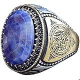KAMBO Bague pour homme en véritable saphir naturel, bague en argent sterling 925, 15,90 carats, bague pour homme, bague islamique, bijoux en argent, pierre précieuse, saphir bleu, Pierre précieuse
