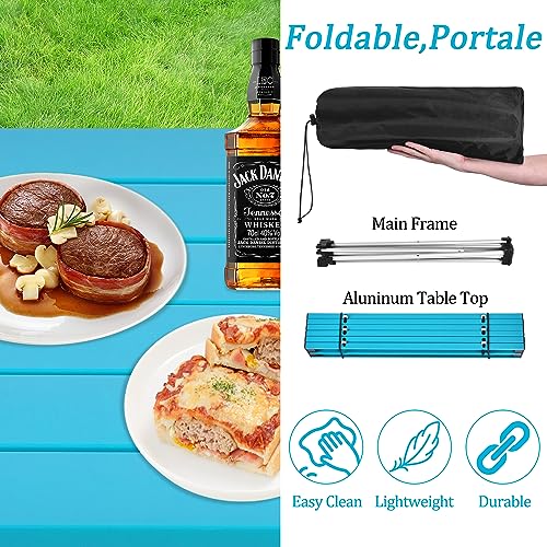 Image of Grope Small Folding Camping Table with Aluminum Table Top, Beach Table for Sand with Carrying Bag,Prefect for Outdoor, Picnic, BBQ, Cooking, Festival (Deep Blue-L)