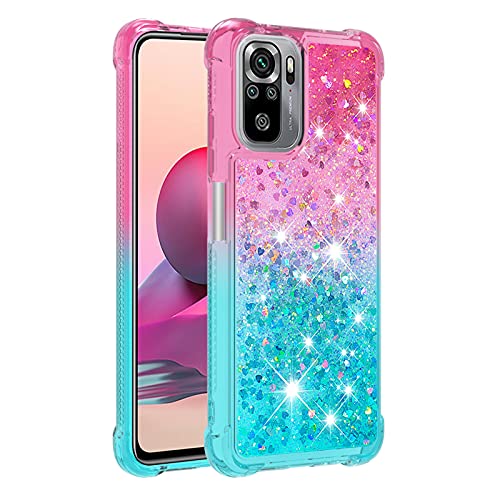 para Xiaomi Redmi Note 10 Funda Liquida Glitter Brillante Bling Carcasa Transparente Purpurina Cristal Bumper Arena Movediza Case Cover para Xiaomi Redmi Note 10 (Rosa/Azul) Cover