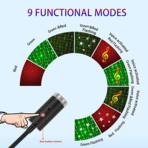 USB Star Night Light Projector, 9 Functional Modes & 24 Lighting Effects, Sound Activated Strobe, Adjustable Romantic Decorations Special Night Light for Room Car Home Bedroom Party Hotel, Blue&Green