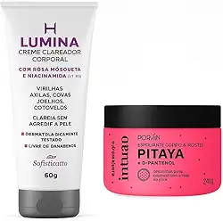 Kit Clareador Lumina + Esfoliante Pitaya Porãn | Clareia, Hidrata e Revitaliza a Pele | Rosa Mosqueta, Niacinamida e D-Pantenol | Corpo e Rosto – 60g + 240g