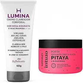 Kit Clareador Lumina + Esfoliante Pitaya Porãn | Clareia, Hidrata e Revitaliza a Pele | Rosa Mosqueta, Niacinamida e D-Pantenol | Corpo e Rosto – 60g + 240g