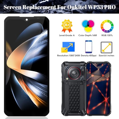 Écran tactile Oukitel WP33 Pro noir vitre LCD remplacement tactile 6.6