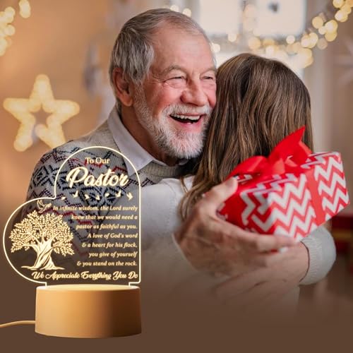 Image of Pastor Appreciation Gifts - Engraved Acrylic Night Light, Pastor Gifts for Women, Anniversary, Religious Christian Gifts, Christmas Gifts for Pastor, Thank You Present Tabletop Gift