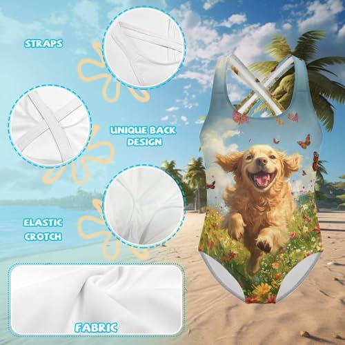 Image of One Piece Swimsuit Girls Cross-Back Bathing Suit 5-14Y Kids Swimwear Cute Swimsuits Sleeveless Bathing Suits