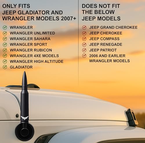 Image of 50 Cal Badass Bullet Antenna Fits Jeep Wrangler JK & JL from (2007 for Jeep Wrangler & Gladiator Accessories - Car Wash Safe & Anti Thelf Design - Ditch The Whip & Upgrade Your Jeep