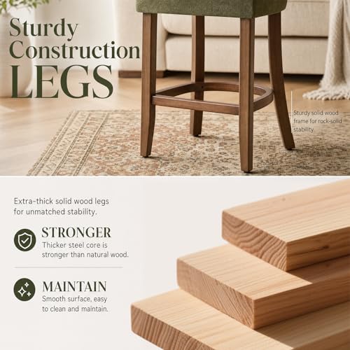 Butacos de altura para barra, juego de 4, modernos tapizados con respaldo y patas de madera para isla de cocina, comedor o bar, color verde miniatura 5