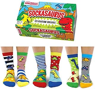 United Oddsocks Sockasaurus Box of 6 Oddsocks for Boys, UK 9-12, EUR 27-30, US 9.5-13, Multicoloured