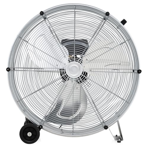 Image of HOMFME 24Inch 59cm Industrial Drum Fan, 3 Speeds High Velocity Cooling Fan with Wheels, Handle, 240V Rolling Barrel Floor Fan 180W Metal Standing Fans for Home Office Garages Gyms Factories (Silver)