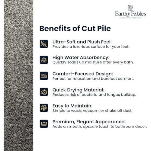 Image of Earthy Fables Soft Microfiber Rectangular Bath Mat - Cut Pile, Quick Dry, Anti-Skid, Water Absorbent, Non-Slip, Machine Washable Floor Rug, Shower Mat, Door Mat for Bathroom, Bedroom, 60x40 cm - Grey