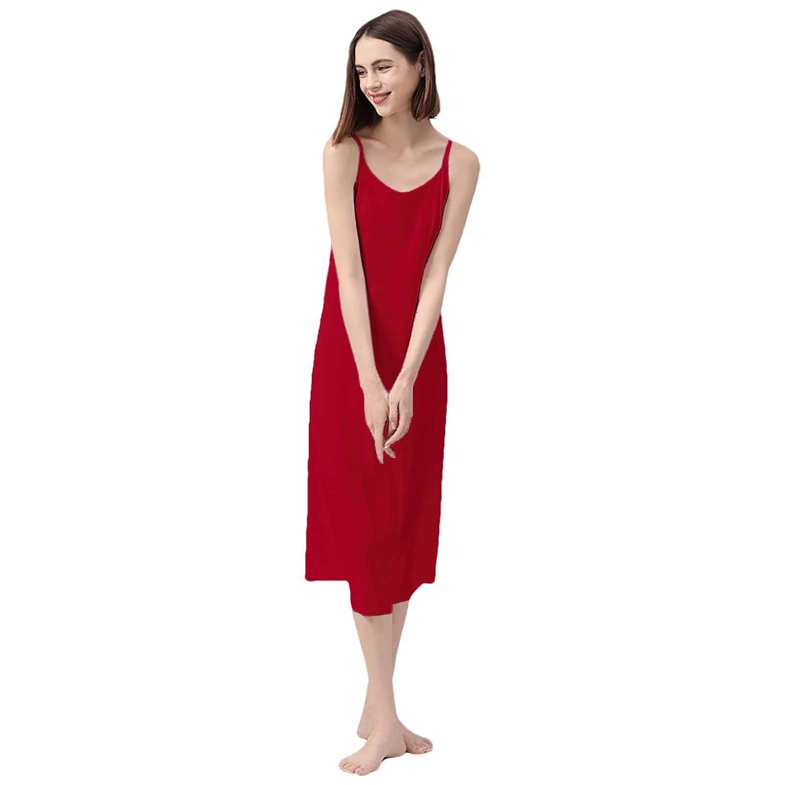 Femme Grande Taille Fond de Robes Longue avec Bretelles Jupon sous Robe Chemise de Nuit sans Manches (S-5XL)