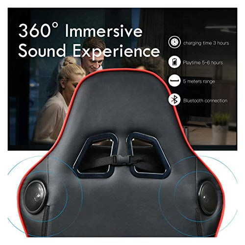 GTRACING Gaming Chair with Footrest and Bluetooth Speakers Music Video Game Chair【Patented Design】 Heavy Duty Ergonomic Computer Office Desk Chair Red